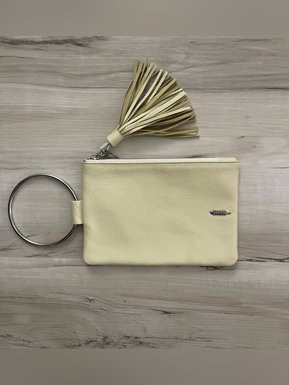 Women's Lemon Cream Wristlet Clutch with Tassel